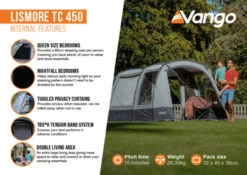 Vango Lismore TC 450 Poled Tent Package (2023) -Adventure Camping Shop lismore tc 450 infographic2