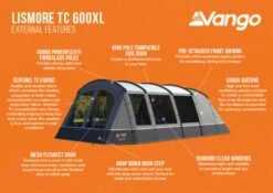Vango Lismore TC 600XL Poled Tent Package (2023) -Adventure Camping Shop lismore tc 600xl infographic