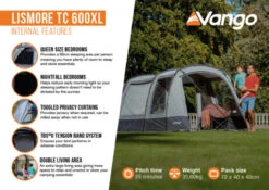 Vango Lismore TC 600XL Poled Tent Package (2023) -Adventure Camping Shop lismore tc 600xl infographic2