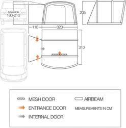 Vango Airbeam Vango Como Air Low Awning (180-210cm) (2023) -Adventure Camping Shop vango 2019 awnings floorplan cove low